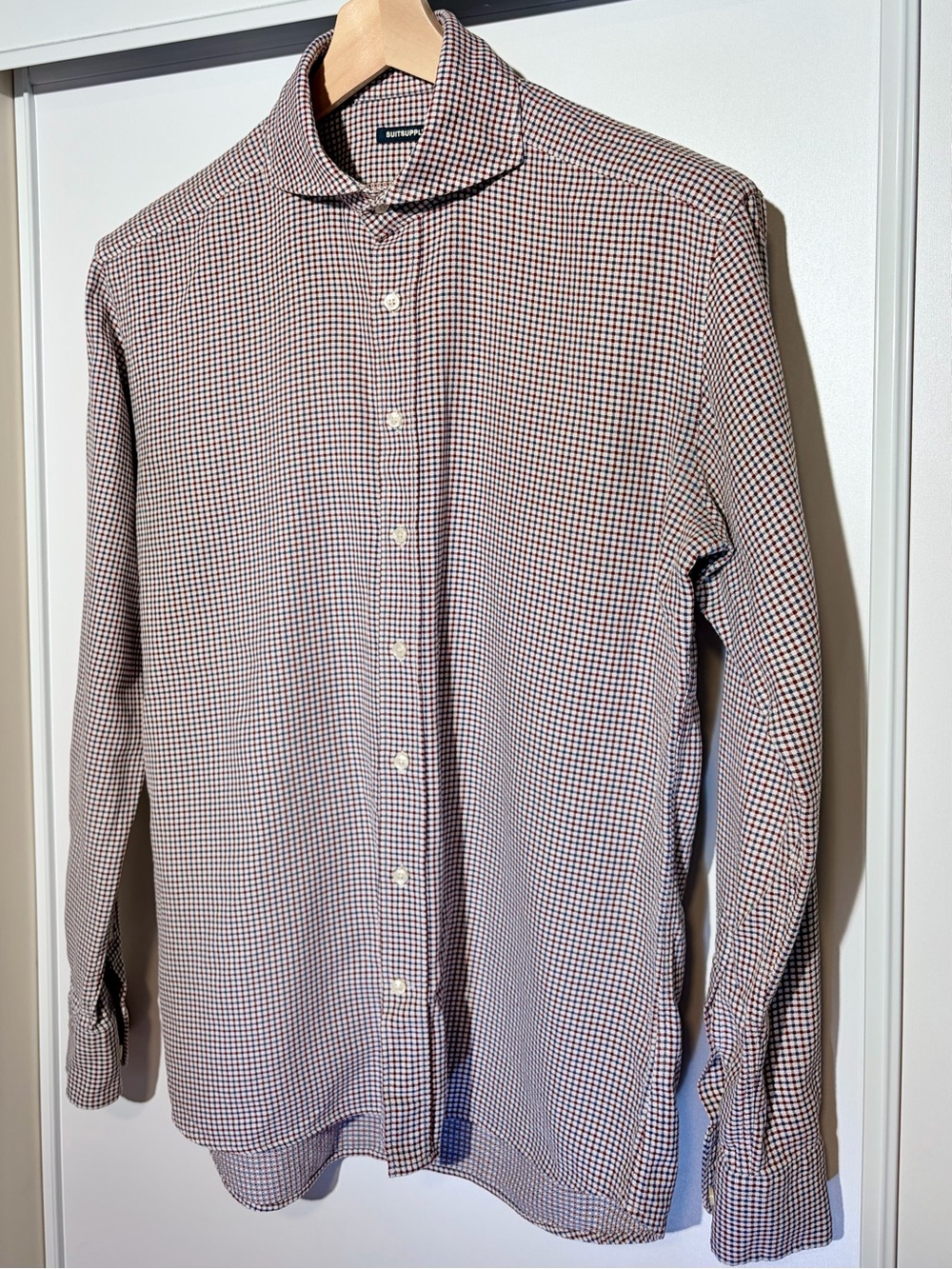 SuitSupply Manifattura Valle Brembana Textured Cotton Check Shirt 39 15.5
